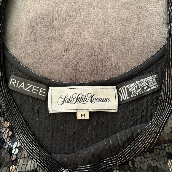 Vintage Riazee Naeem Khan Size M Black Silk Hand Embroidered Beaded Tank Top - Picture 4 of 5